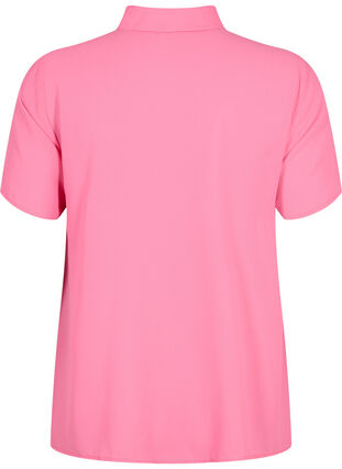 Overhemdblouse met korte mouwen en ruches, Pink Power, Packshot image number 1
