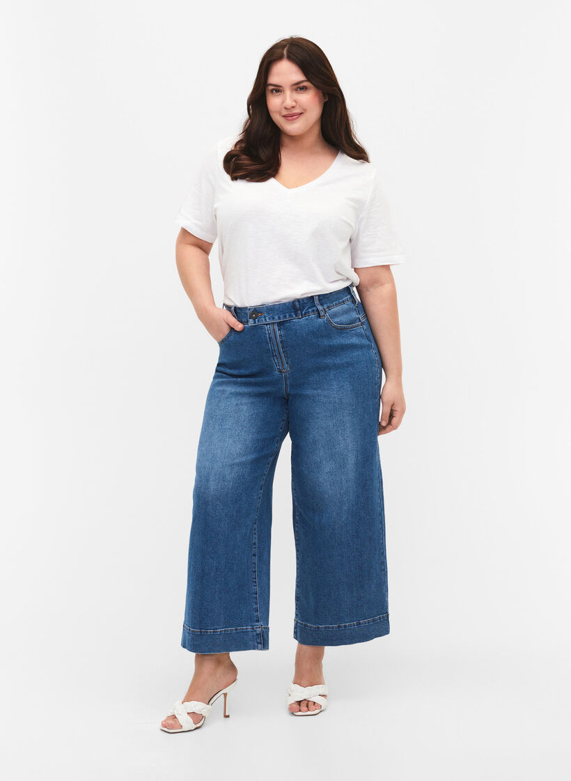 Basic t-shirt met korte mouwen en v-hals, Wit, Model image number 1