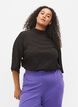 Blouse met hoge hals en 3/4 mouwen, Black, Model image number 0