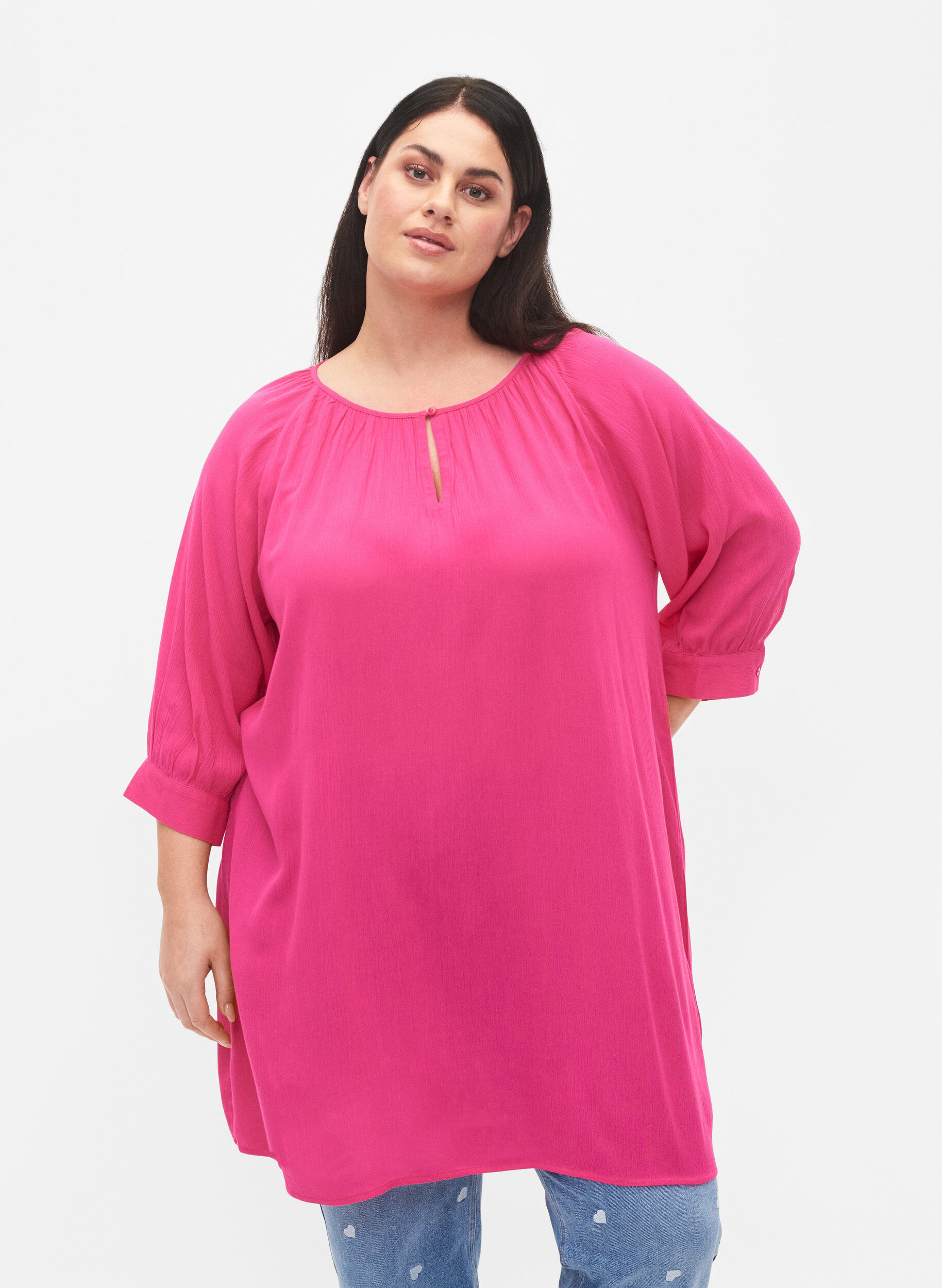 Zizzi Tuniek van viscose met 3/4-mouwen, Roze, Model image number 0