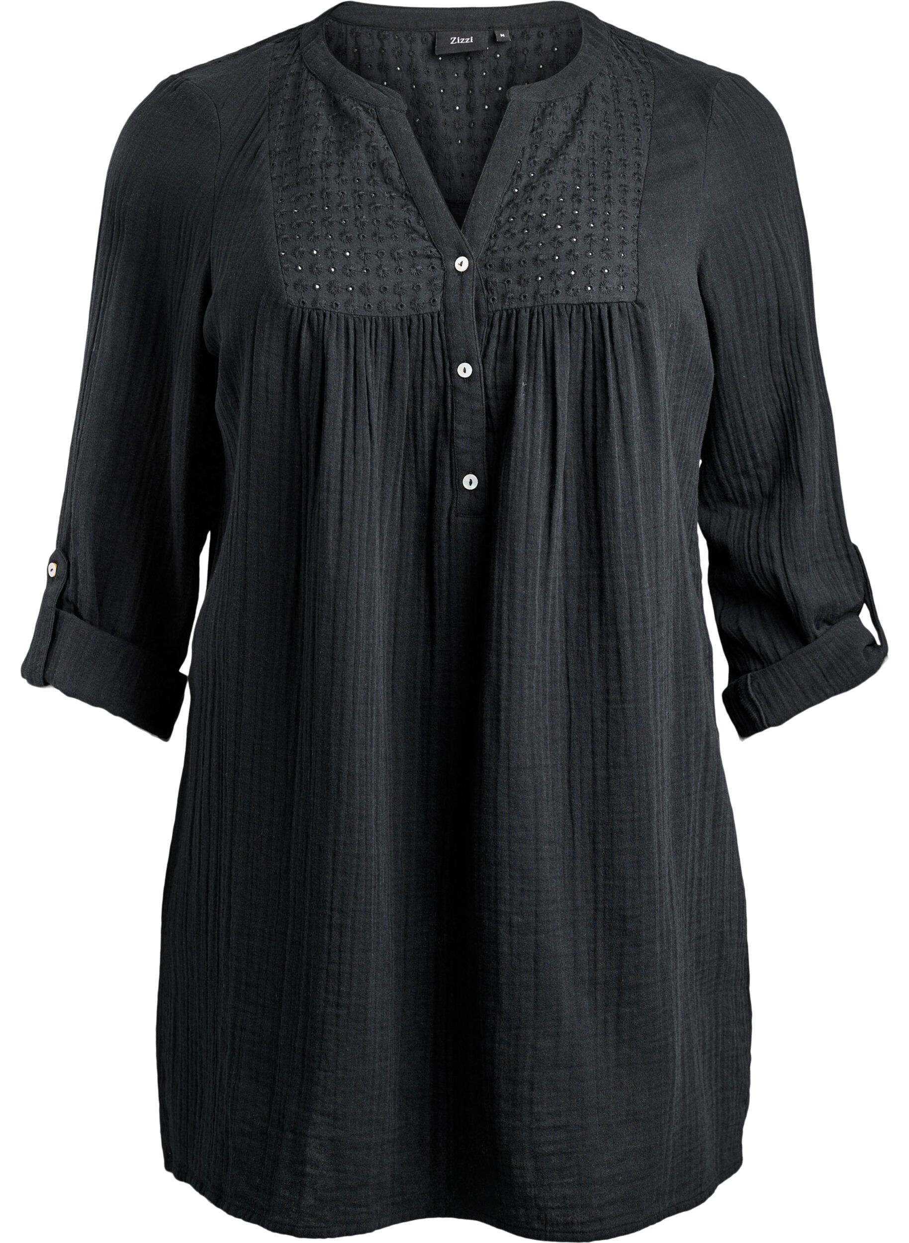 Zizzi Katoenen mousseline tuniek met broderie anglaise, Zwart, Packshot image number 0