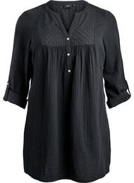 Katoenen mousseline tuniek met broderie anglaise, Zwart