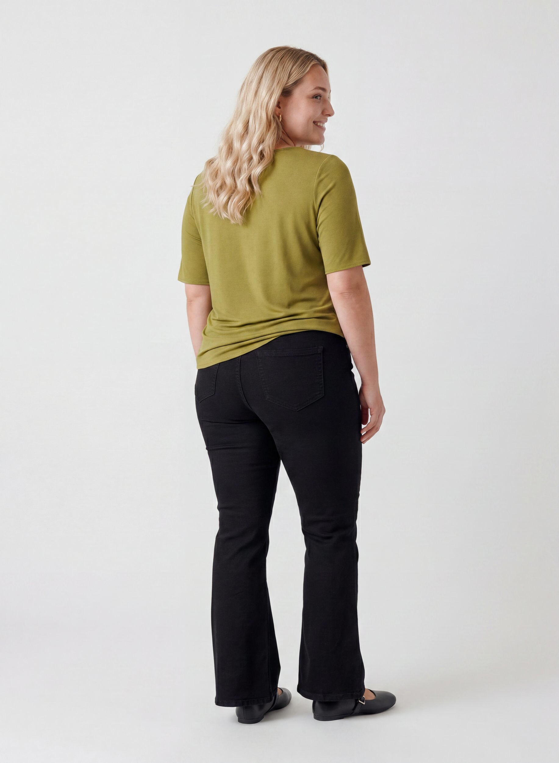 ZizziGeweven blouse met korte mouwen en ronde hals, Groen, Model image number 2