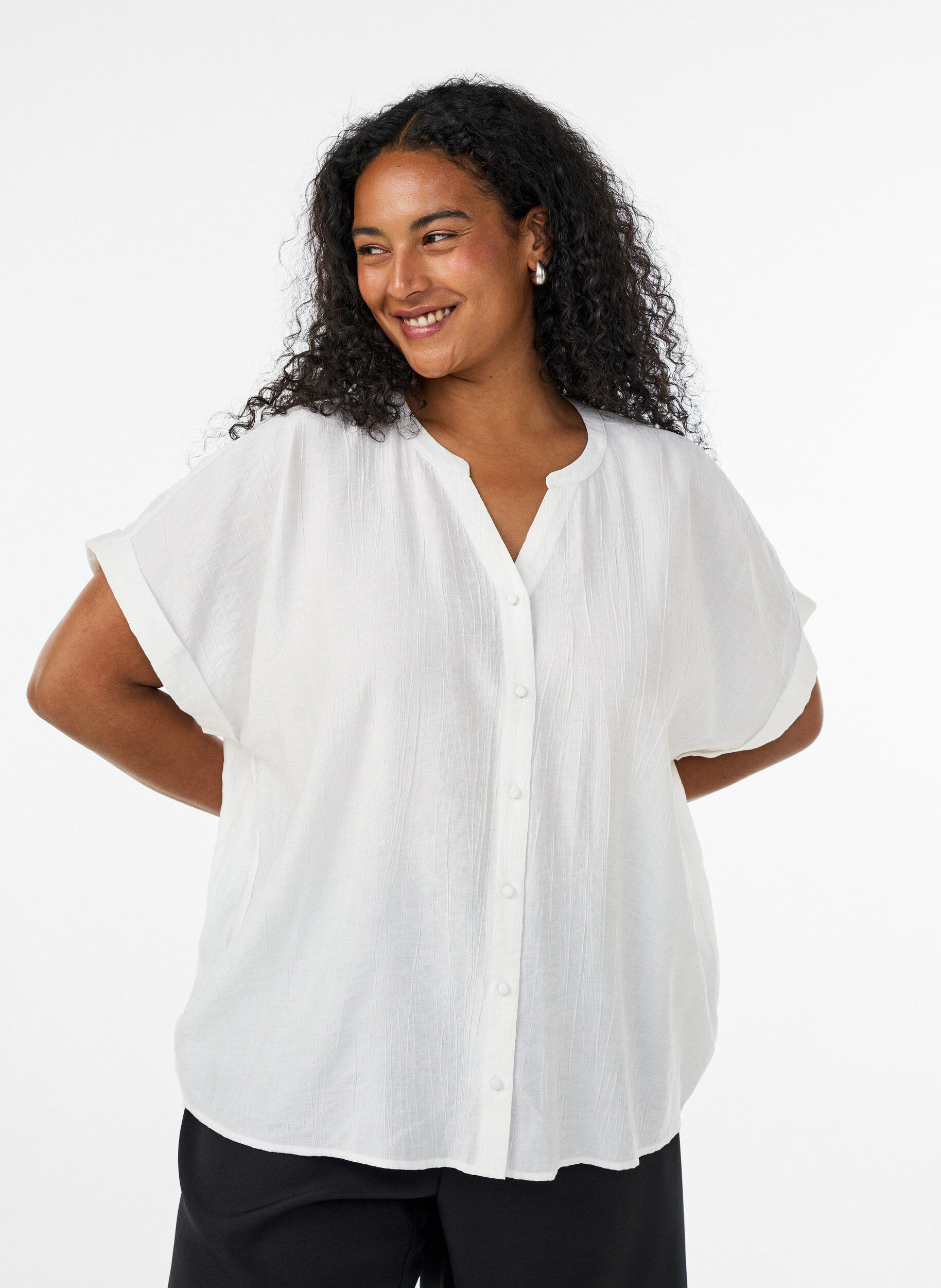 ZizziViscose blouse met knoopjes en textuur, Vanille, Model image number 0