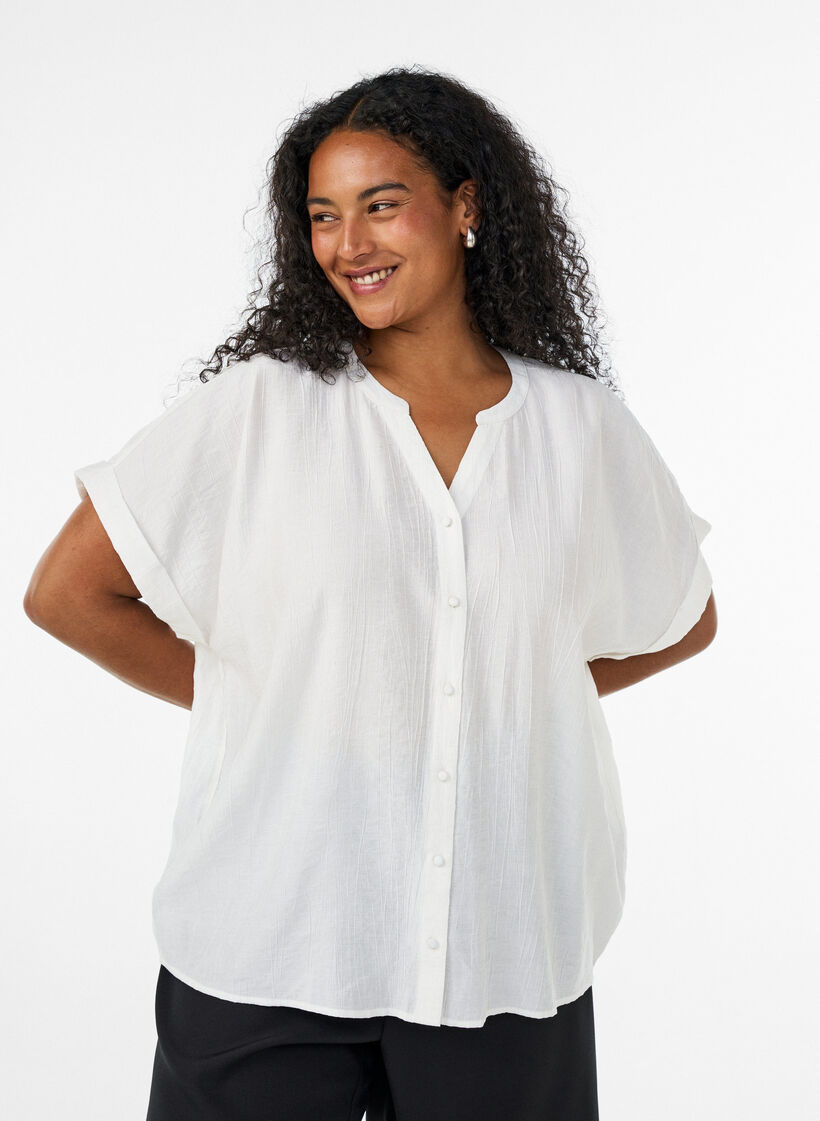 Viscose blouse met knoopjes en textuur, Vanille, Model image number 0