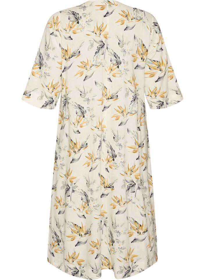 Midi-jurk in linnen en viscose met 1/2 mouwen, 9990, Packshot image number 1