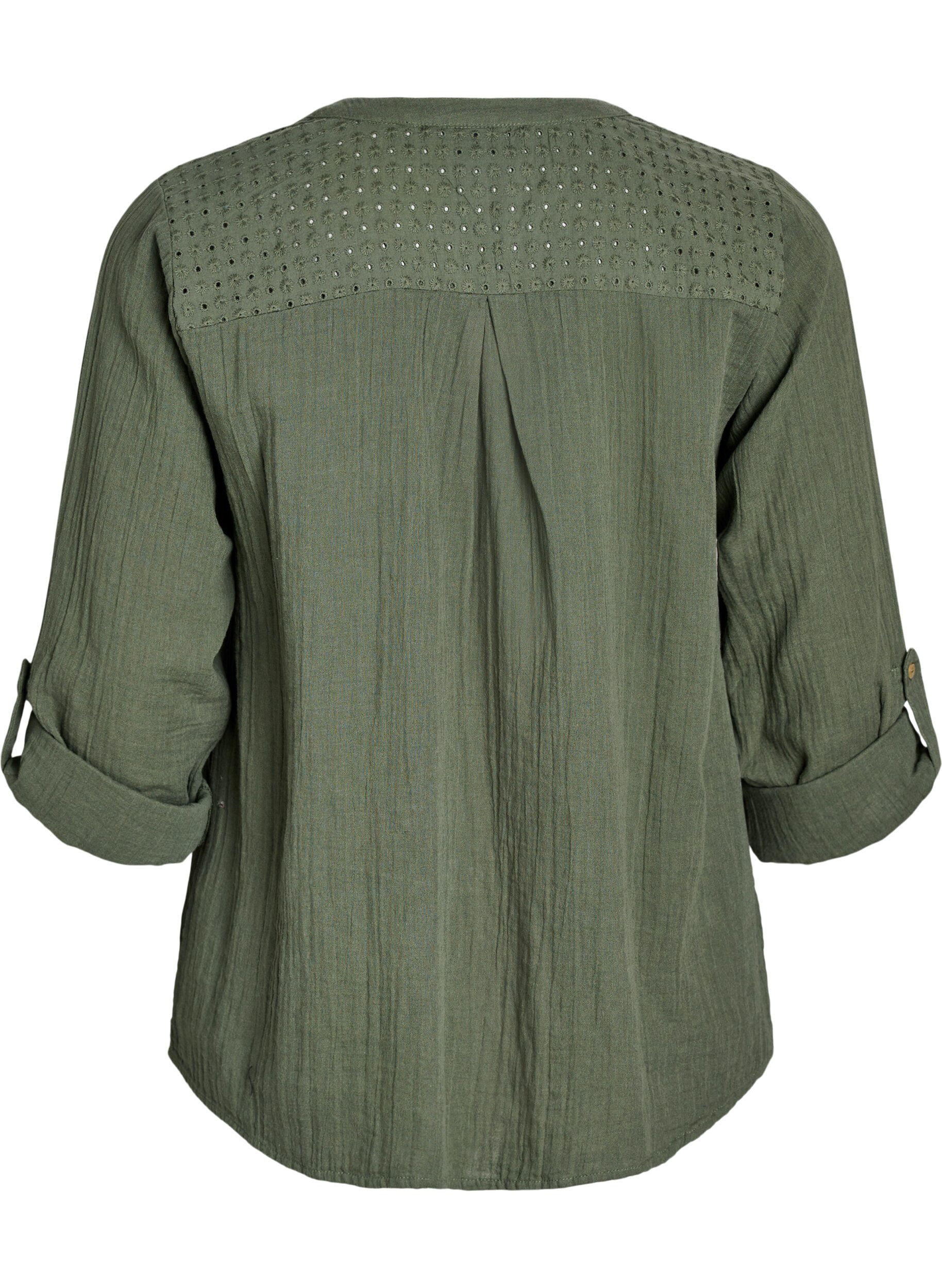 Zizzi Blouse in katoenen mousseline met broderie anglaise, Groen, Packshot image number 1