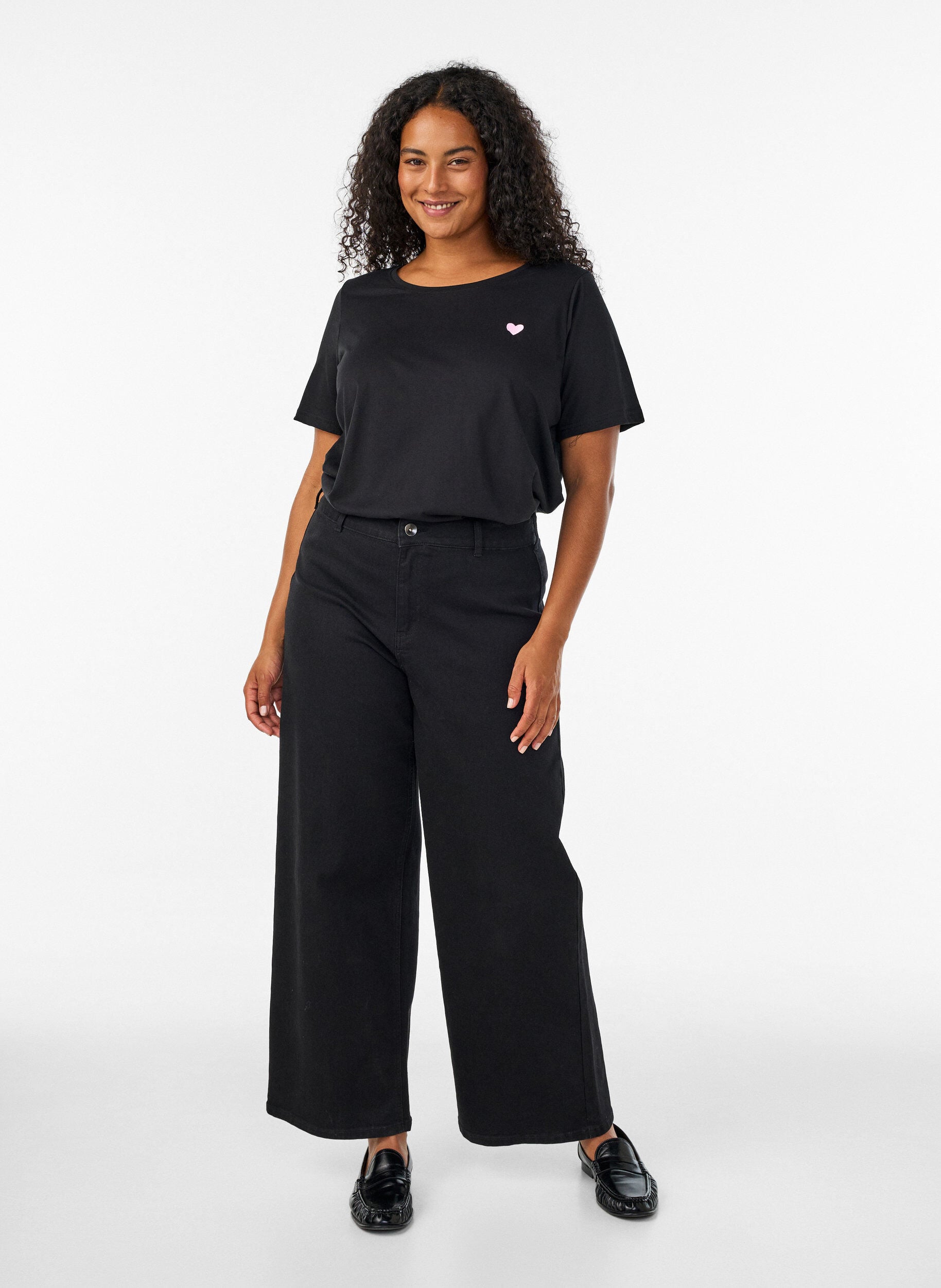 Jeans met wijde pijpen, Zwart, Model