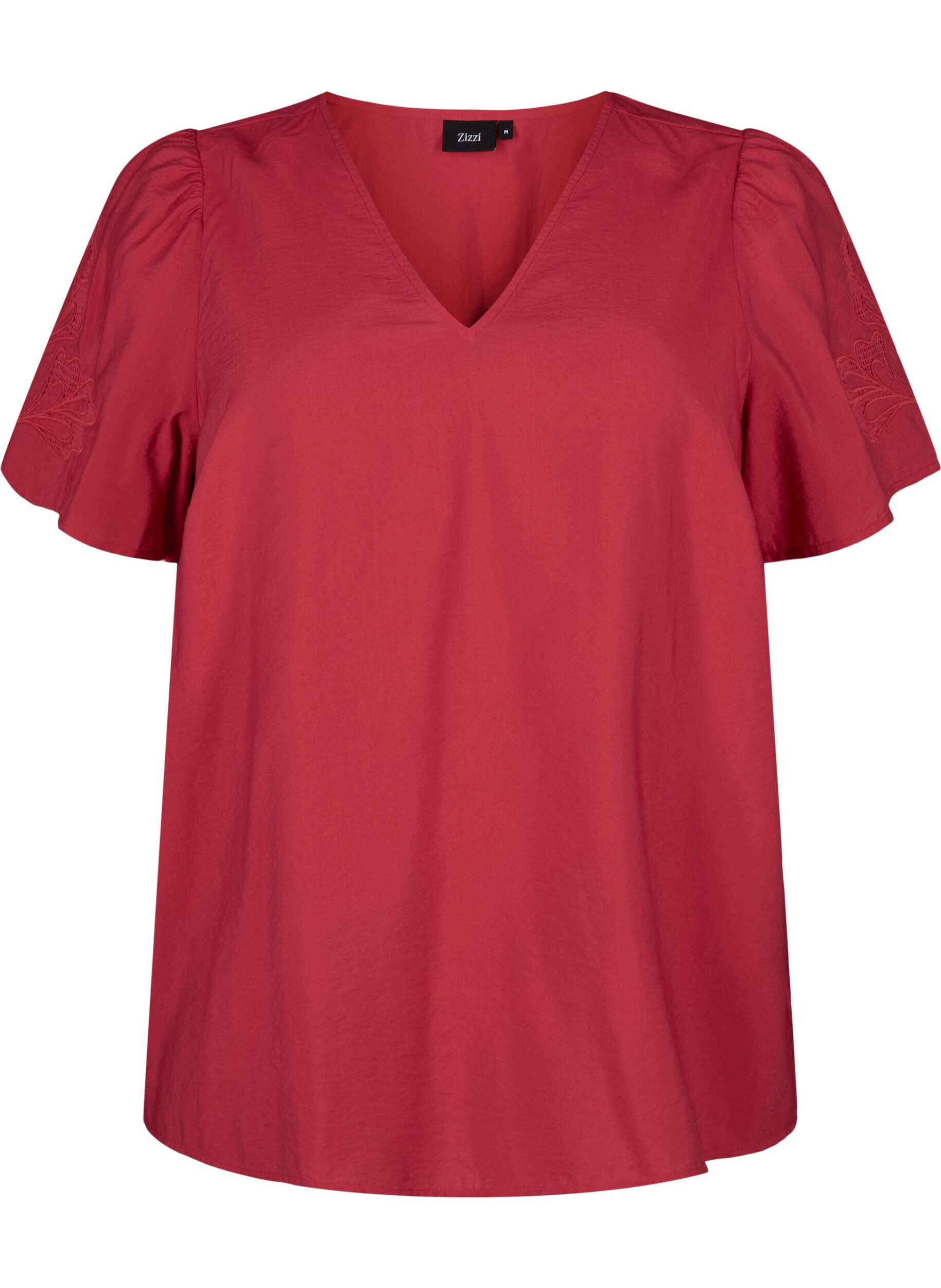 Zizzi Viscose blouse met korte mouwen en borduursel, Rood, Packshot image number 0