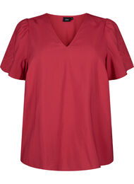 Viscose blouse met korte mouwen en borduursel, Tango Red