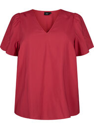 Viscose blouse met korte mouwen en borduursel, Rood