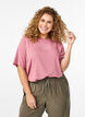 Geweven blouse met korte mouwen en ronde hals, Roze, Model image number 0
