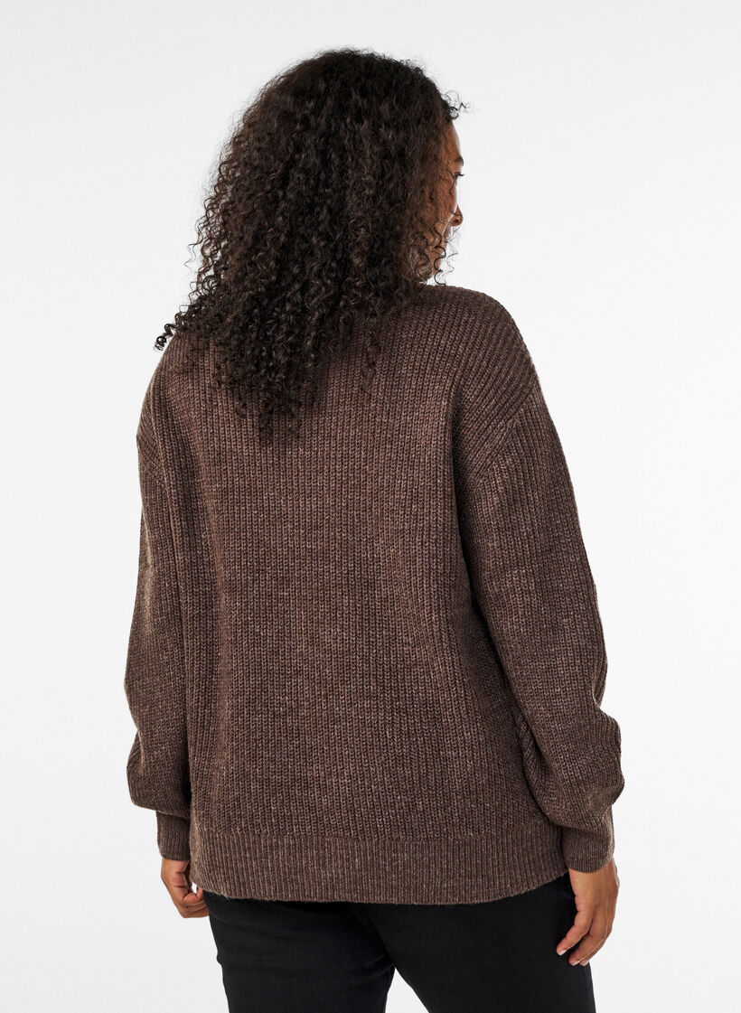 Gebreide trui met hoge hals en rits, Bruin, Model image number 2