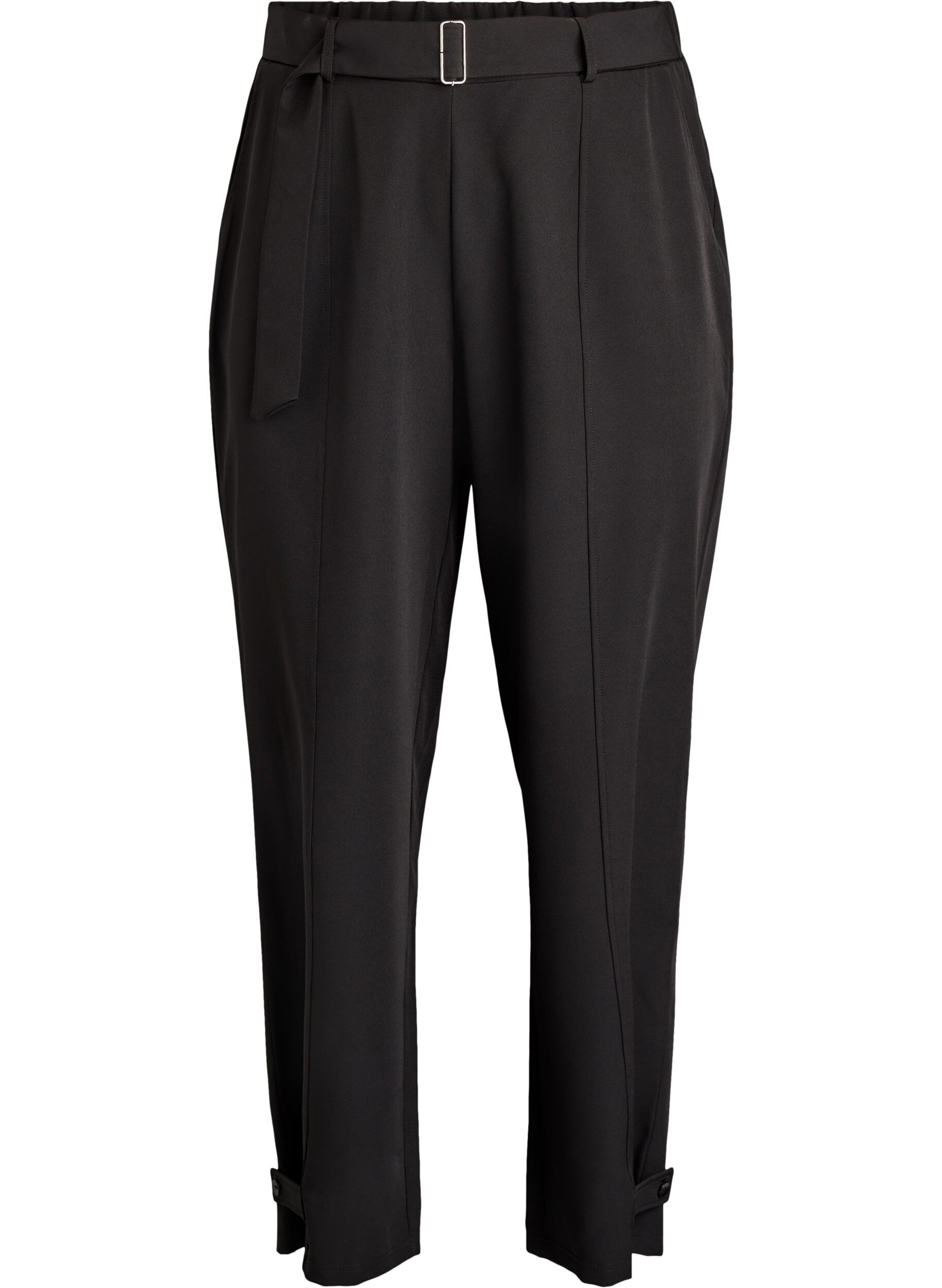 Zizzi High-waisted broek met riem, Zwart, Packshot image number 0