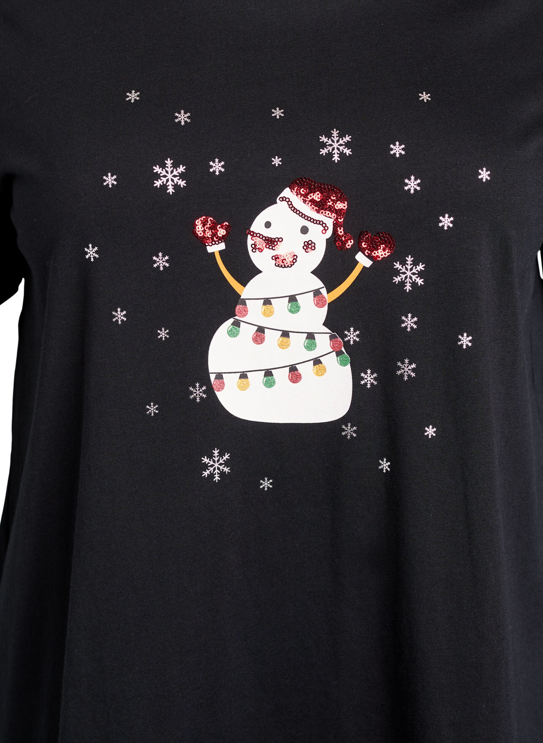 Zizzi Kerst T-shirt van biologisch katoen, Zwart, Packshot image number 2