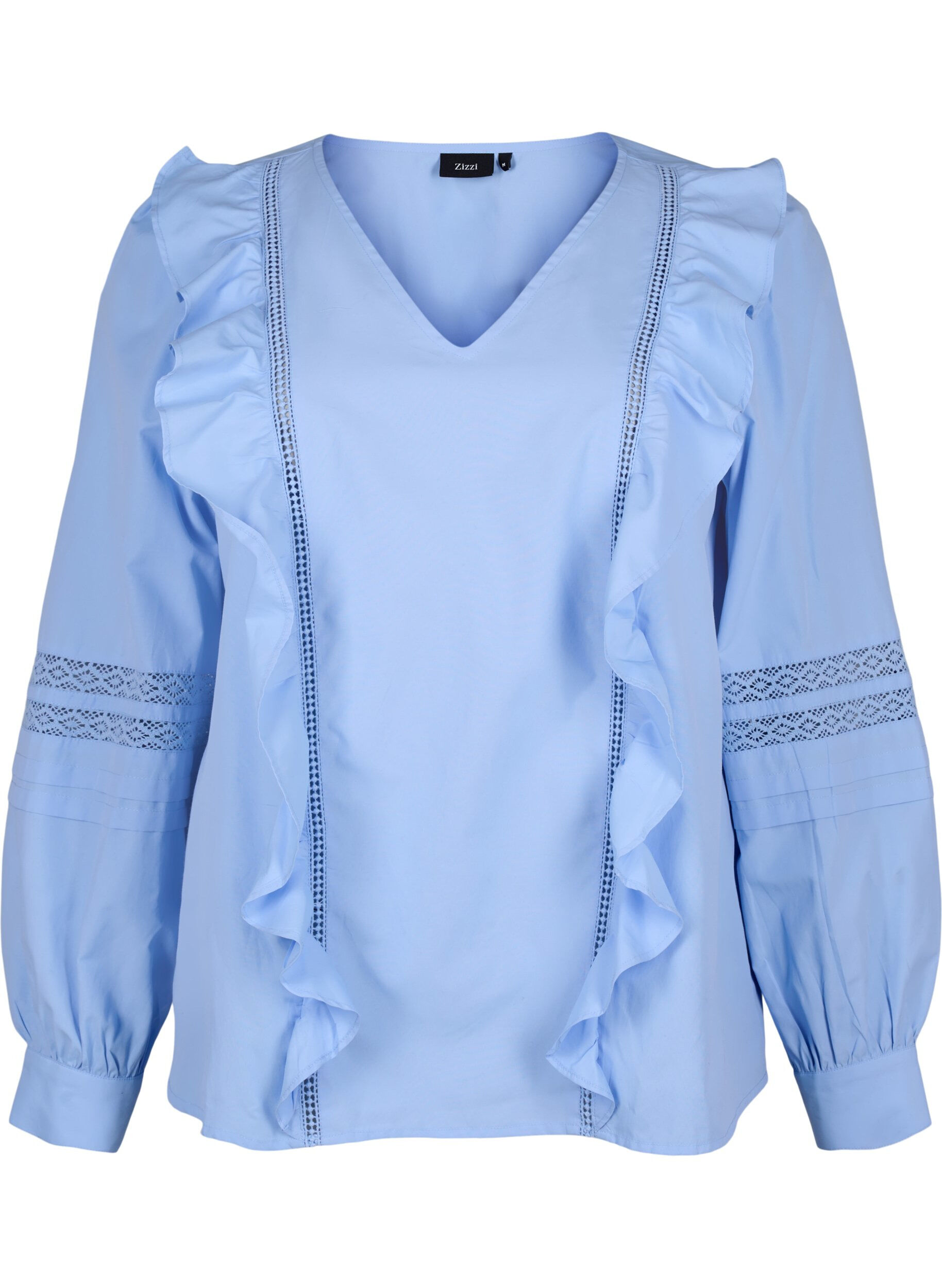 Zizzi Blouse met ruffels en veters, Blauw, Packshot image number 0