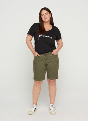 Katoenen t-shirt met korte mouwen en a-lijn, Black GLAMOROUS, Model image number 2