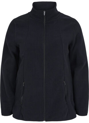 Fleece jas met zakken en rits, Black, Packshot image number 0