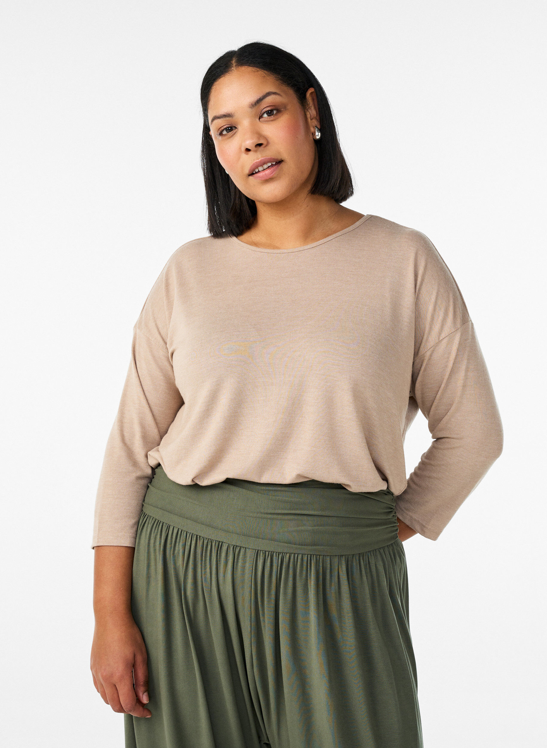 ZizziJersey blouse met 3/4 mouwen, Beige, Model image number 0