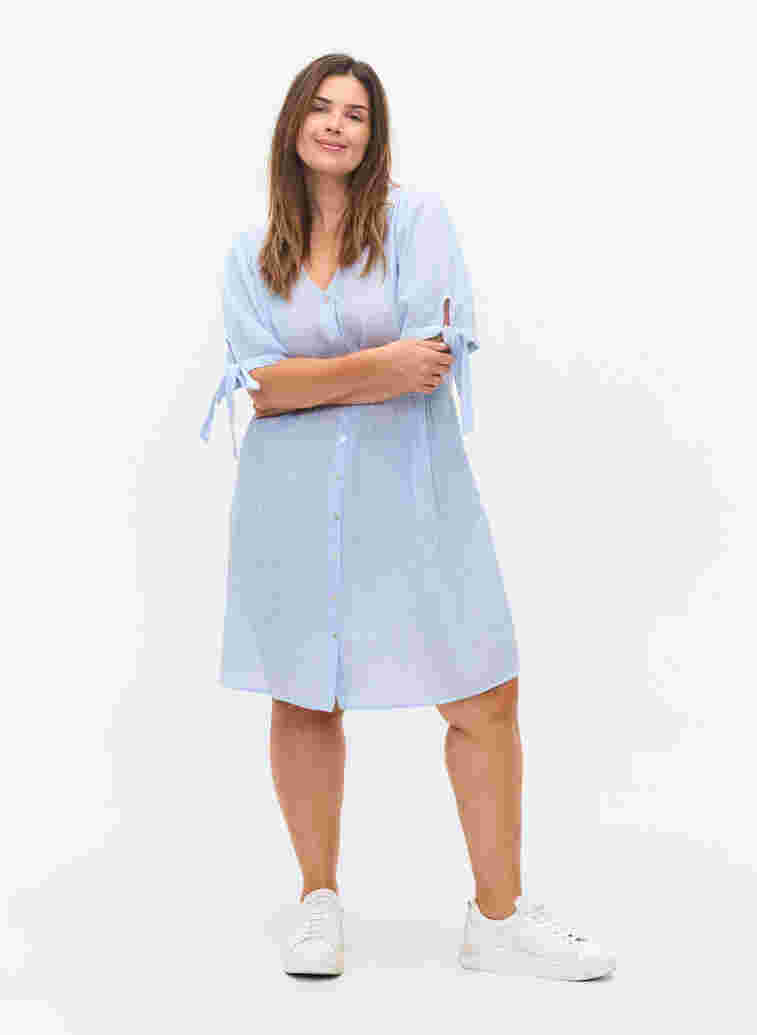 Gestreepte blouse jurk in katoen, Blue Stripe, Model image number 2