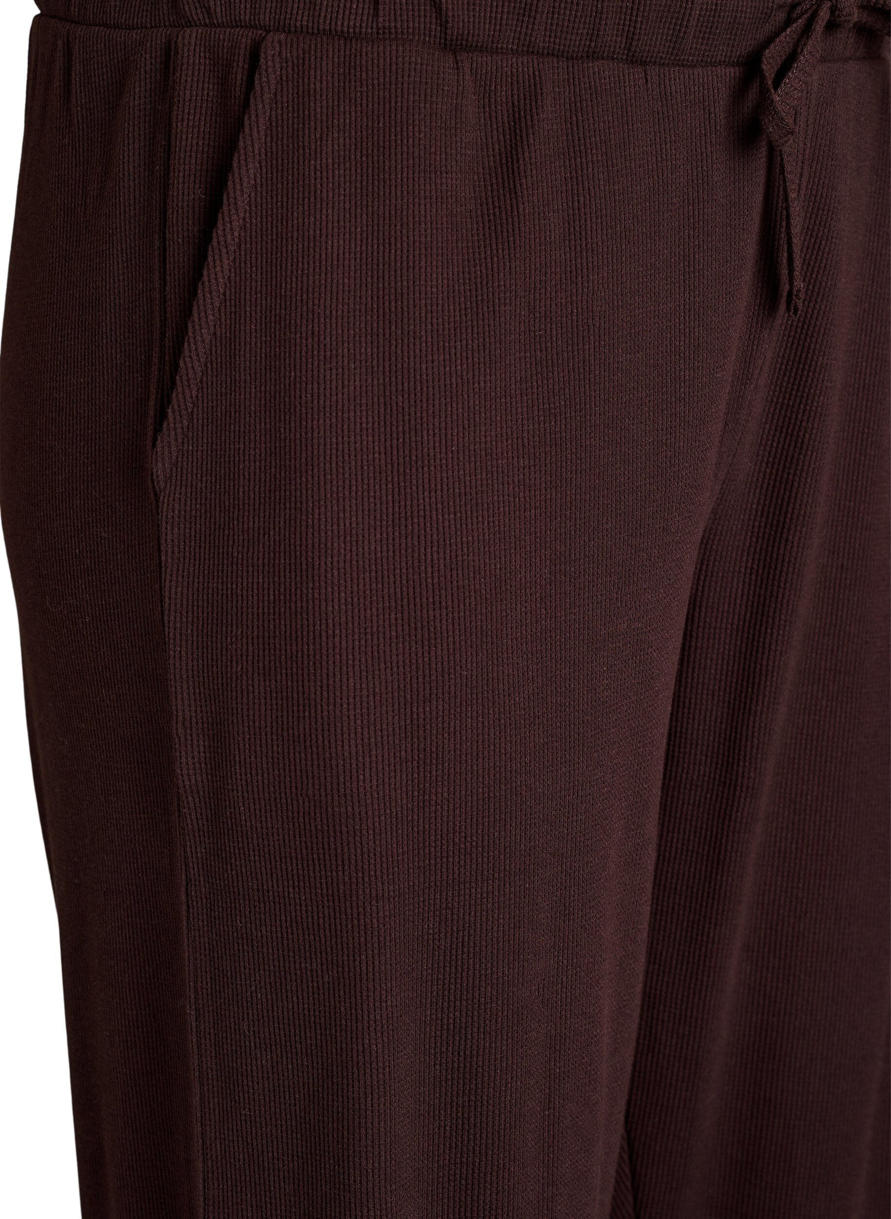 Zizzi Geribde jersey broek met een hoge taille, Bruin, Packshot image number 2