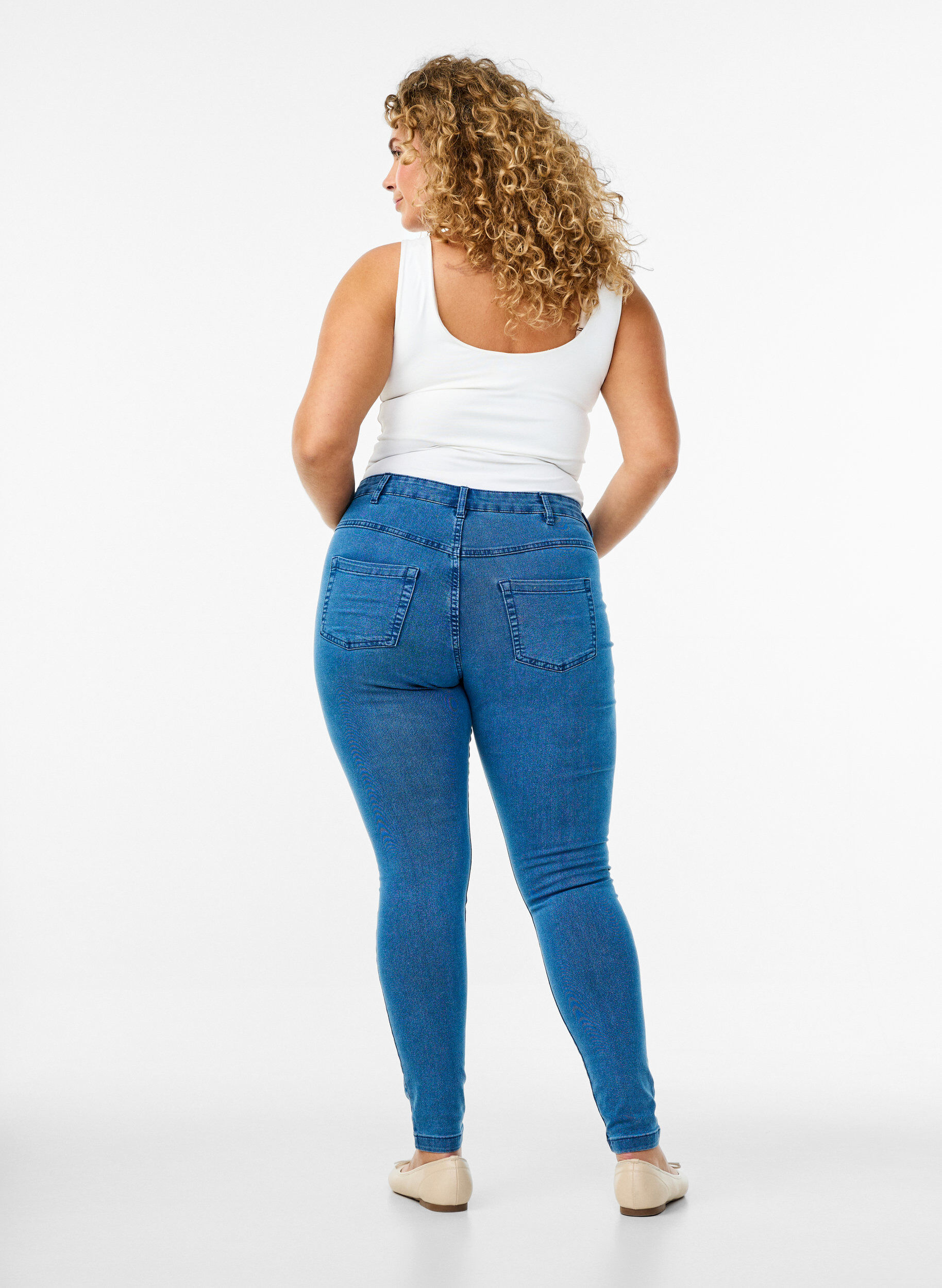 Zizzi super slim fit Amy jeans met hoge taille, Blauw, Model image number 1