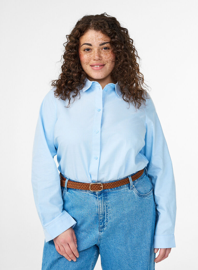 Katoenen overhemd met lange mouwen, Blauw, Model image number 0