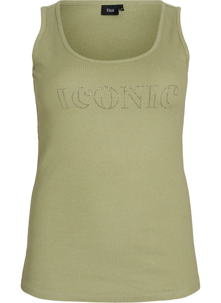 Tanktop met strass steentjes en slanke pasvorm, Groen, Packshot image number 0