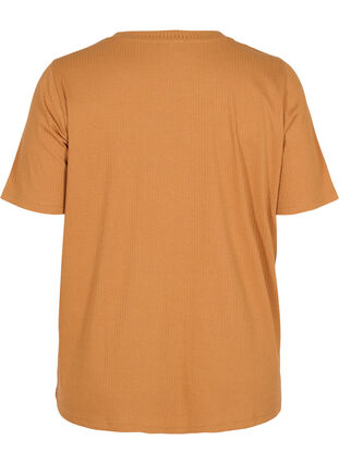 T-shirt met korte mouwen in ribstof, Pecan Brown, Packshot image number 1