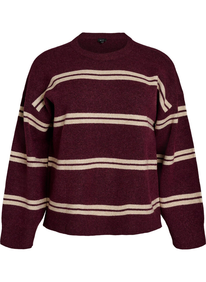 Gebreide blouse met dubbele contrasterende strepen, Rood, Packshot image number 0