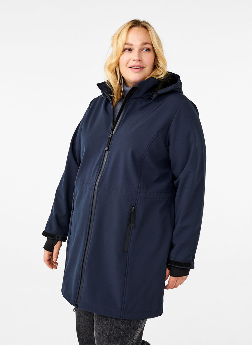 Softshell jack met afneembare capuchon, Blauw, Model image number 0