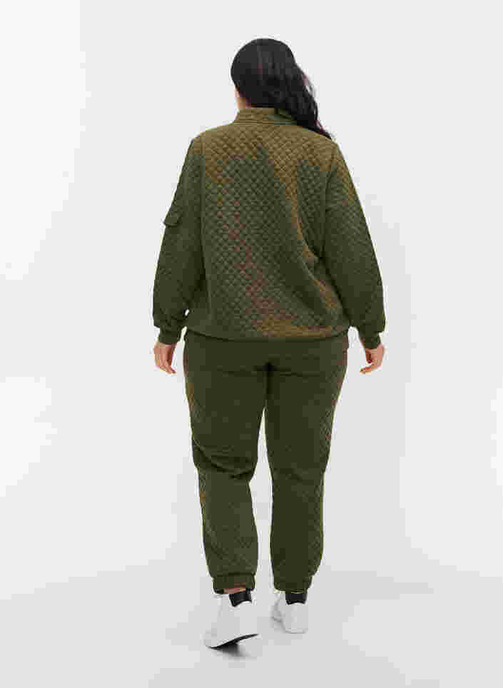 Gedessineerde broek met trekkoord en zakken, Ivy Green, Model image number 1