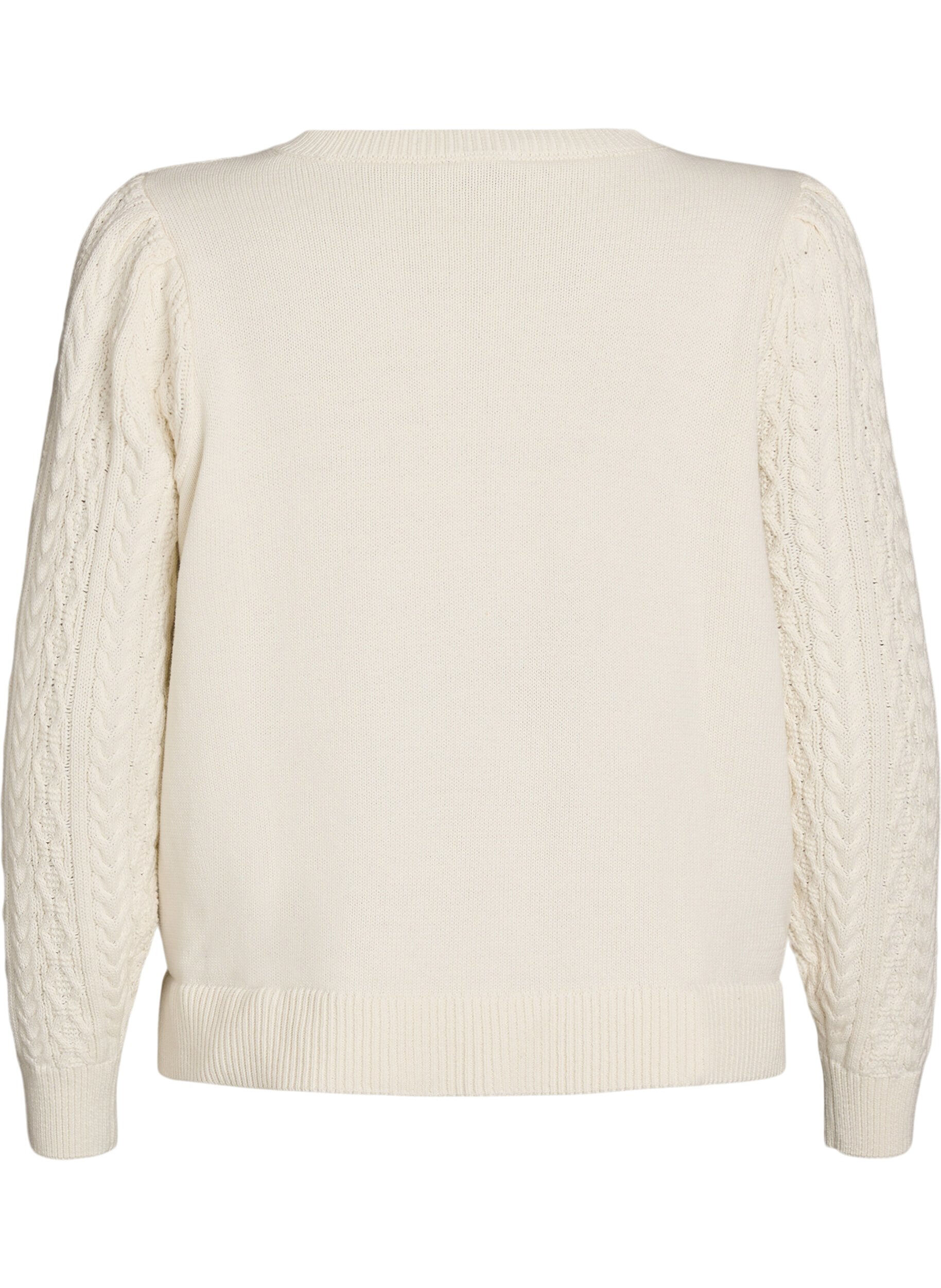 Zizzi Gebreide blouse met kabelpatroon en geborduurde bloemen, Wit, Packshot image number 1