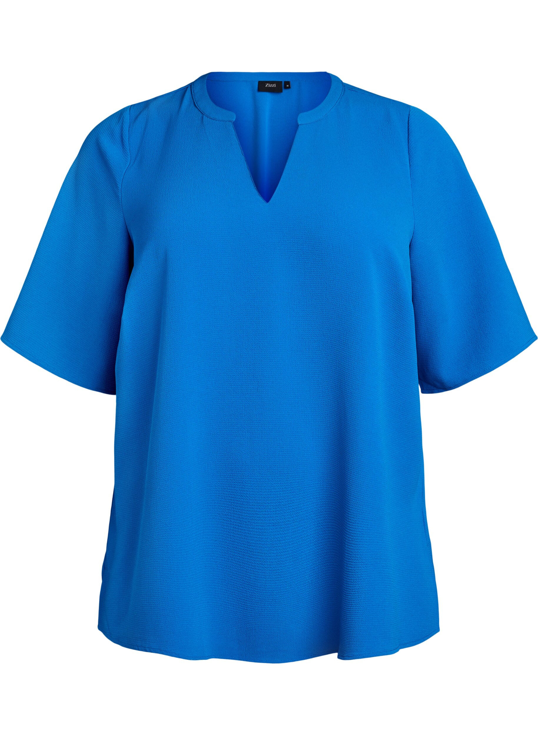 Zizzi Blouse met korte mouwen en V-hals, Blauw, Packshot image number 0