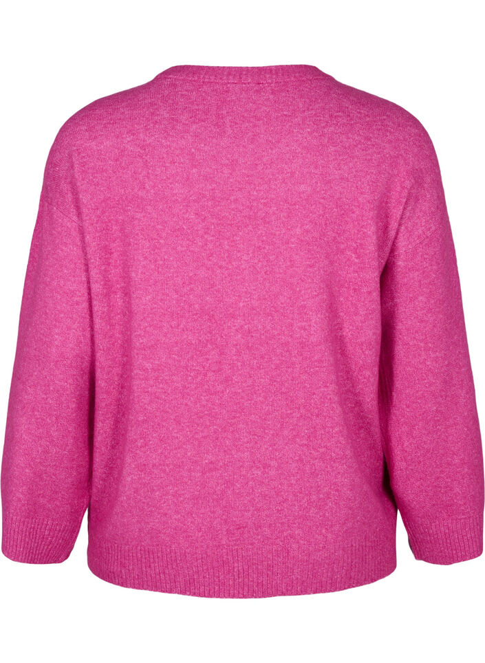 Gebreide blouse met ronde hals en middennaad, Fuchsia Red Mel., Packshot image number 1