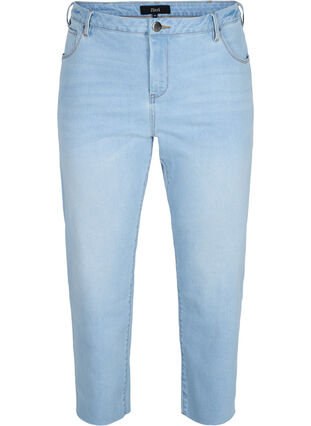 7/8 jeans met ruwe randjes en hoge taille, Super L.Blue Denim, Packshot image number 0