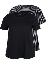 Set van 2 basic t-shirts in katoen, Black/Black Stripe, Packshot