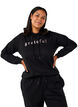Sweater met capuchon en print, Zwart, Model image number 0