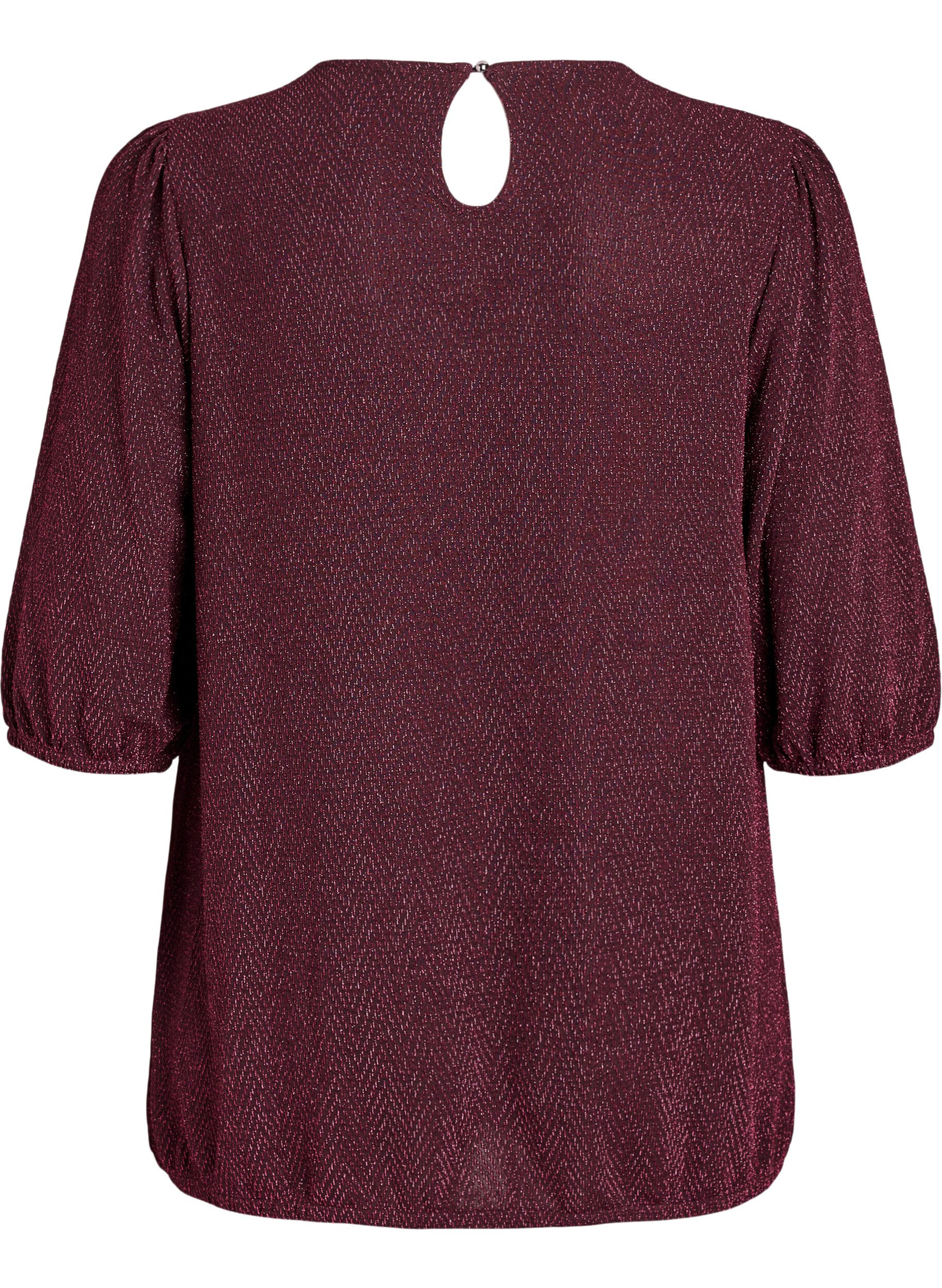 Zizzi Blouse met glitterpatroon en 3/4 mouwen, Donker Bordeaux, Packshot image number 1
