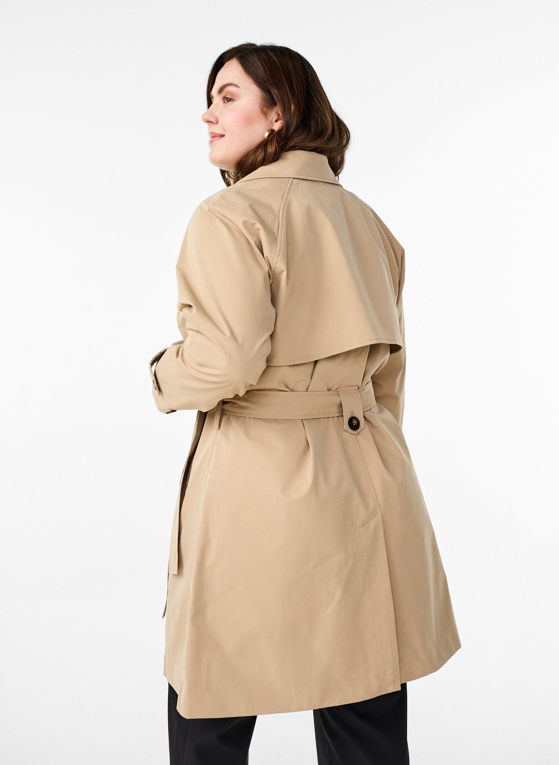 Zizzi Halflange trenchcoat met ceintuur, Incense, Model image number 1