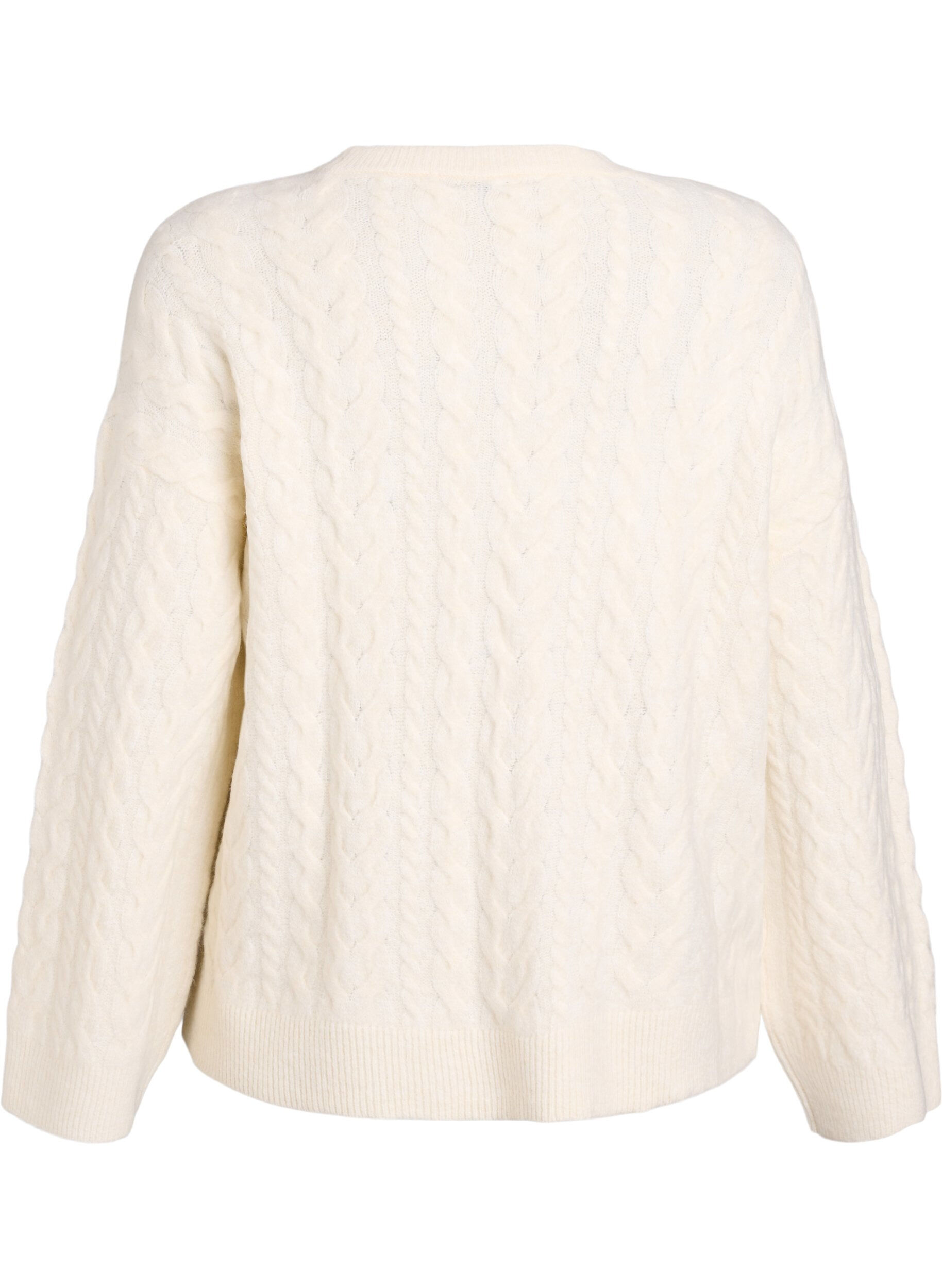 Zizzi Gebreide blouse met kabelpatroon en contrastdetails, Beige, Packshot image number 1