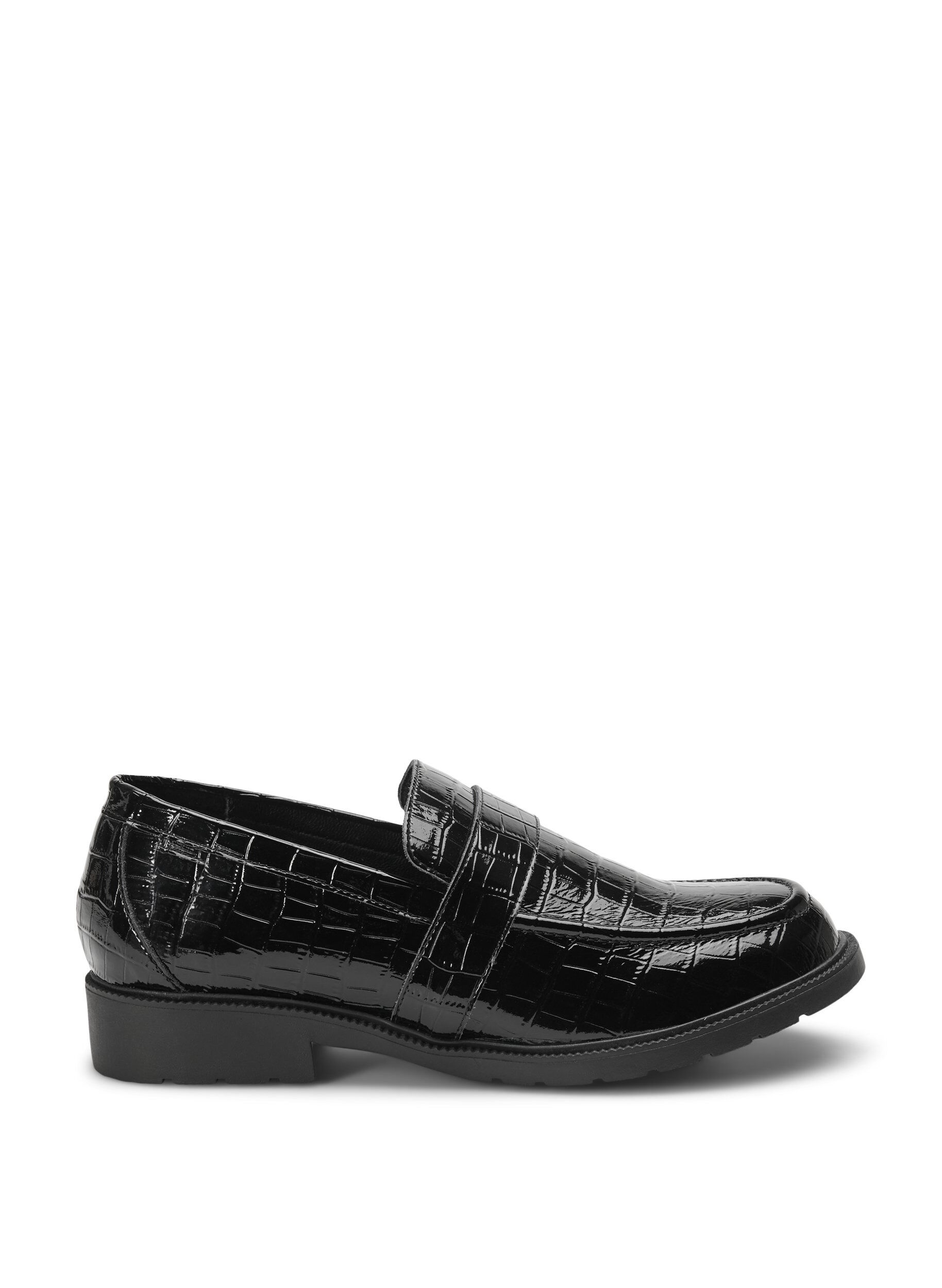 Zizzi Wijde croco loafers van leer, Black, Packshot image number 0