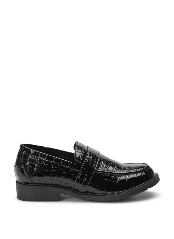 Wijde croco loafers van leer, Black, Packshot image number 0