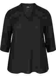 Viscose blouse met 3/4 mouwen en kant detail, Black