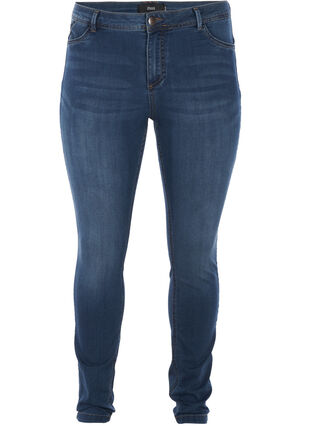 Extra slim fit Amy jeans met hoge taille, Blue d. washed, Packshot image number 0