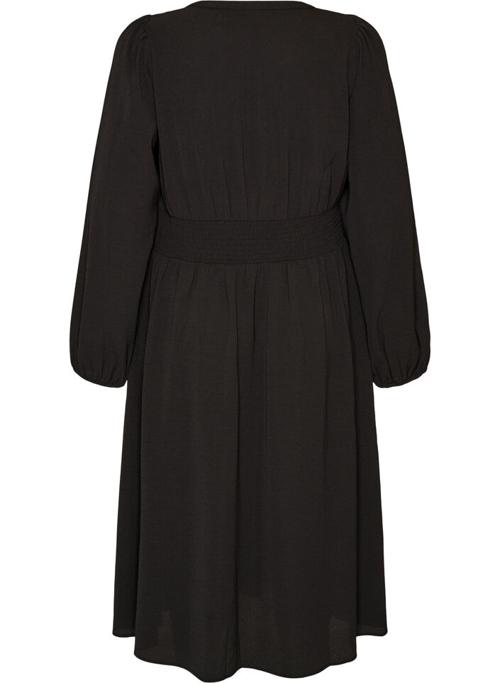 Midi-jurk met smock en decoratieve knopen, Zwart, Packshot image number 1