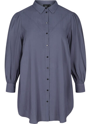 Lange blouse in effen kleur en viscosemix, Odysses Gray, Packshot image number 0