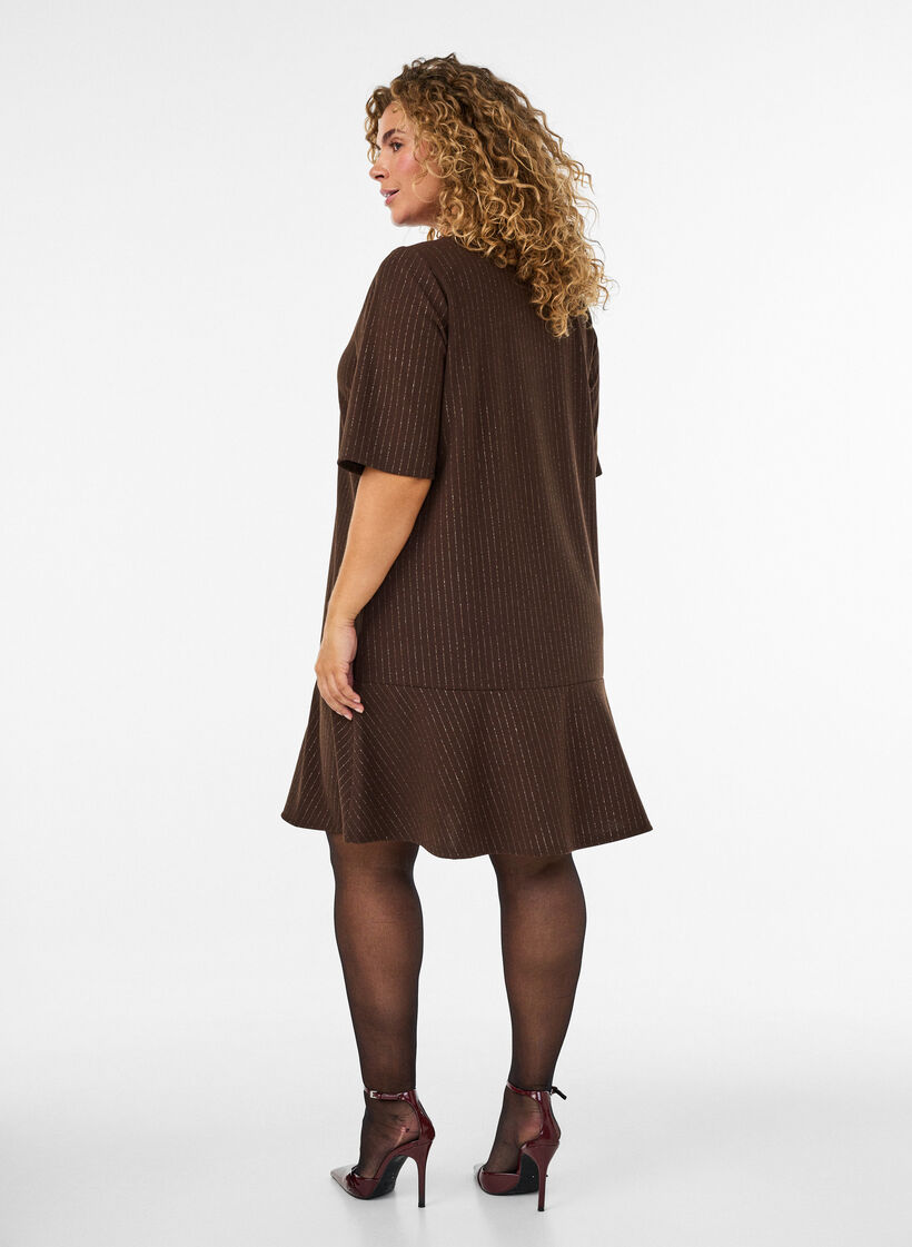 Korte A-lijnjurk met glitterstrepen, Bruin, Model image number 2