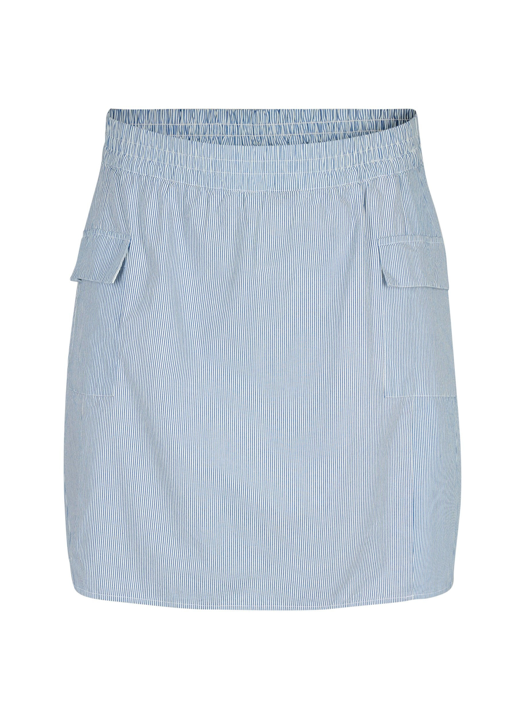 Zizzi Korte katoenen rok met elastische tailleband, Blauw, Packshot image number 0