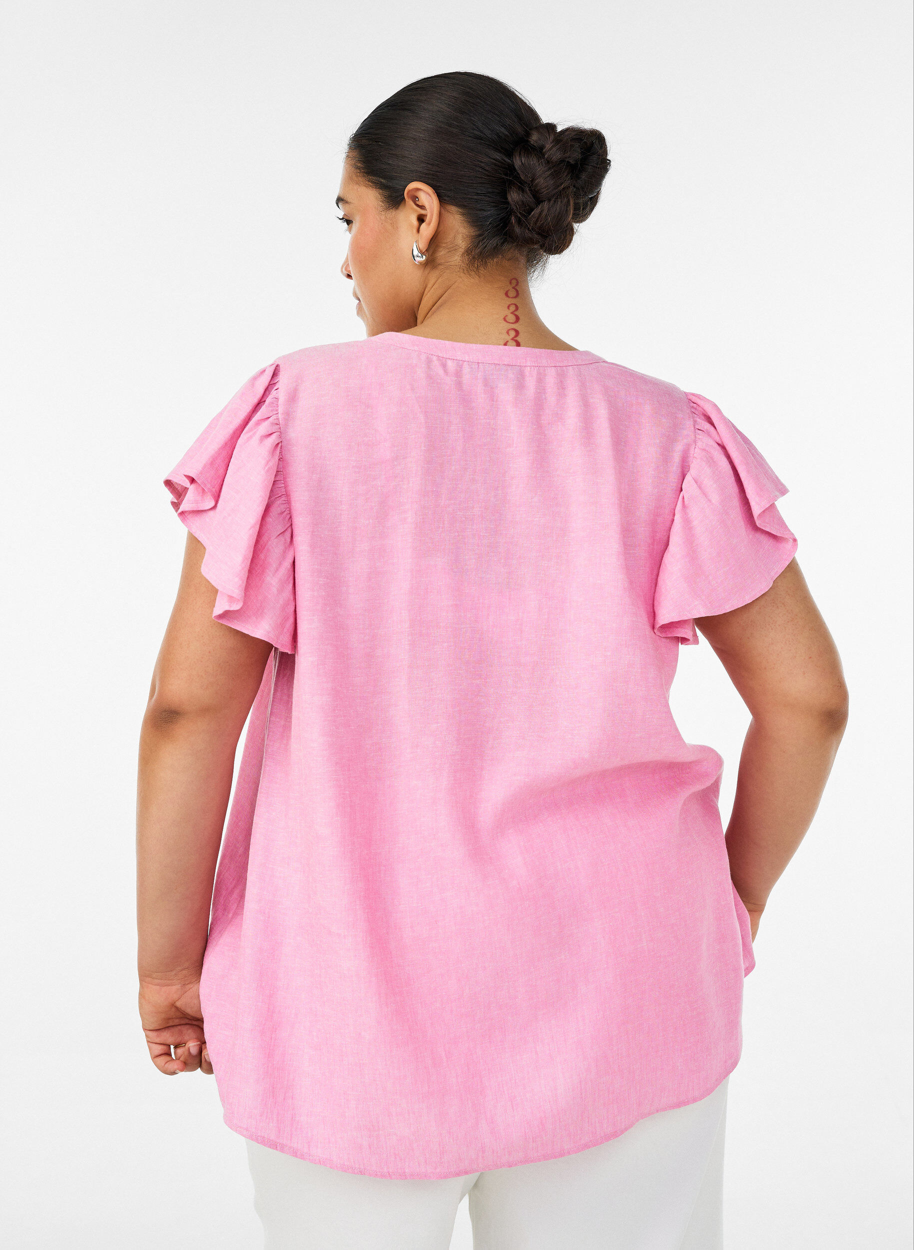 ZizziViscose en linnen blouse met ruches aan de mouwen, Roze, Model image number 2